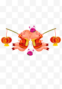 新年小猪鞭炮图片_卡通灯笼春节新年小猪