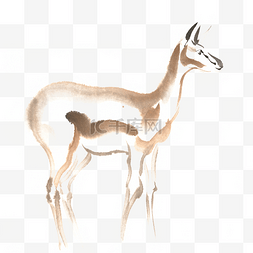 小鹿免抠PNG素材图片_机警的小鹿水墨画PNG免抠素材