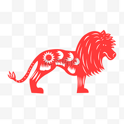 手绘狮子剪纸插画