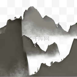 水墨山水画国画图片_水墨中国画远山高山大雾山水画