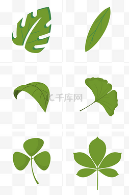 夏日清新手绘植物图片_手绘扁平绿色叶子