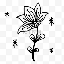 花朵树叶装饰图片_叶子花朵黑白矢量图设计