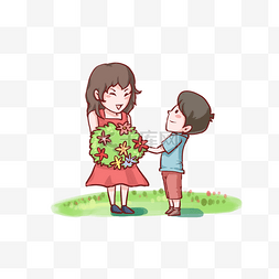 卡通水彩鲜花图片_手绘妇女节收到孩子礼物开心的母