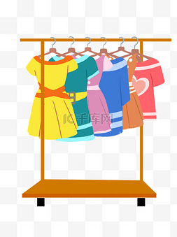 吊挂的衣服图片_彩色商场衣架上的衣服设计可商用