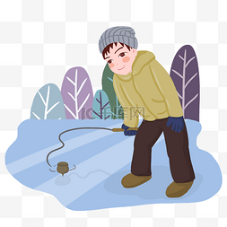 冬季雪景插画图片_冬季玩耍的小男孩