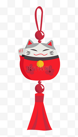 中国风红色招财猫挂件