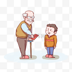爷爷和孙子卡通图片_手绘寒假春节爷爷给孙子发红包