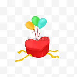 红色气球礼盒图片_心形气球礼盒手绘图案免扣免费下