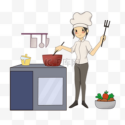 卡通做饭女图片_厨神争霸赛女厨师手绘插画