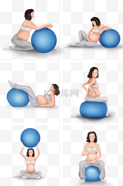 手绘孕妇健身球和孕妇