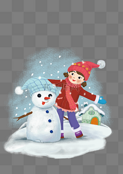 手绘雪人和小女孩