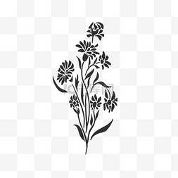 黑白花卉线条图片_黑色线条矢量图花卉装饰