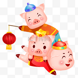 新年小猪鞭炮图片_猪年卡通春节新年农历2019