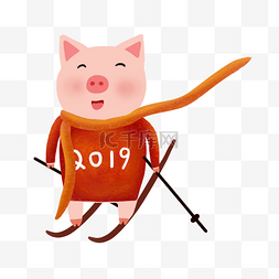 开心的小猪图片_2019年小猪滑雪猪年新的一年可爱