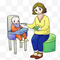 手绘喂饭的母亲插画