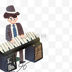 卡通钢琴演奏图片_卡通男孩在弹钢琴免抠图