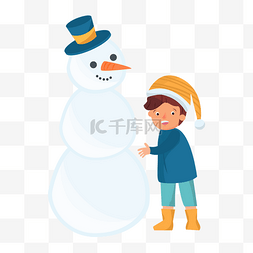 圣诞节冬季户外堆雪人的男孩素材