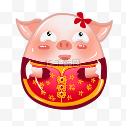 2019猪年新年红红火火手绘卡通吉