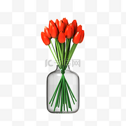 红色花儿图片_玻璃瓶子装的花朵