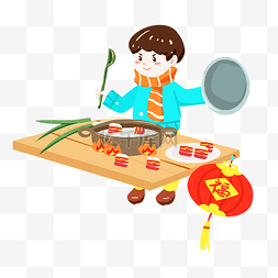 新年装修图片_春节传统习俗炖肉手绘插画