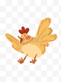 手绘卡通开心扇翅膀的母鸡可商用