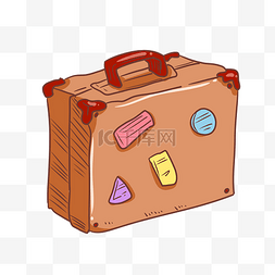 行李箱棕色图片_手绘棕色行李箱插画
