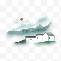 复古的建筑图片_渐变的水墨画插画