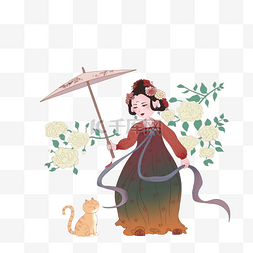 小女孩和雨伞图片_谷雨人物和猫咪插画