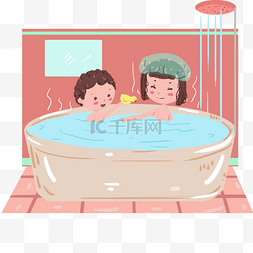 冬天小孩图片_妈妈和小孩在浴室里一起泡澡
