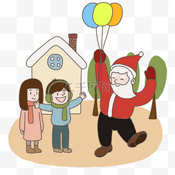 圣诞节插画圣诞老人发气球免抠元