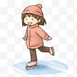 冬季冬天卡通手绘可爱溜冰的女孩