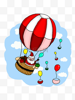 热气球礼物卡通图片_圣诞节热气球圣诞老人发礼物卡通