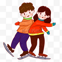 春节运动图片_手绘春节卡通滑冰