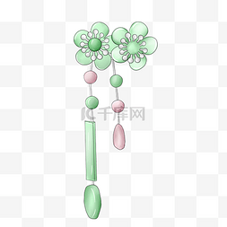 玉器素材图片_绿色镶玉头花