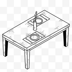 长方形餐桌手绘插画