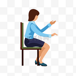 侧面卡通图片_蓝色侧面坐着的女人矢量素材