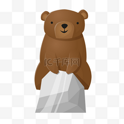 剪纸风格的棕熊坐冰块上