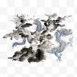 云松三七粉图片_水墨国画青龙龙王神兽PNG