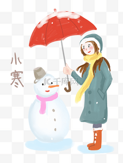 小寒女孩图片_小寒节气传统雪人手绘插画