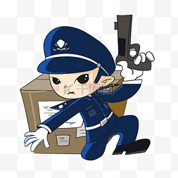 动漫手绘人物插画图片_持枪警察手绘卡通插画