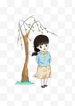 树动漫图片_手绘人物柳叶插画