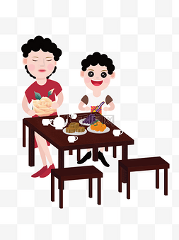 坐在餐桌前图片_坐在餐桌前过中秋节的母子俩