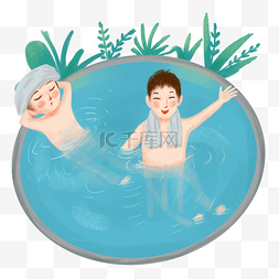 温泉图片_手绘假期洗澡插画
