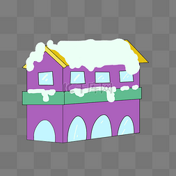 房屋落雪图片_紫色的落雪房屋插画