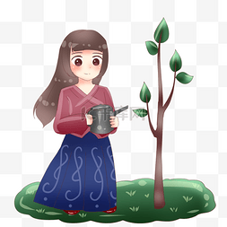 植树节的小女孩图片_植树节浇树的小女孩