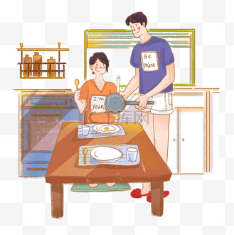 免抠元素手绘风格情人节情侣吃早餐插画个人vip和企业vip免费下载下载