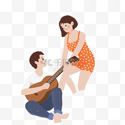 吉它图片_小男孩弹吉它给女孩听