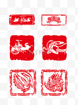 中国风红色印章图片_红色中国风车马敦煌飞天人物印章