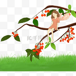 草地树的素材图片_坐在树上的女孩PNG