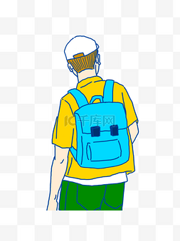 男生的背影图片_背着书包的少年人物插画